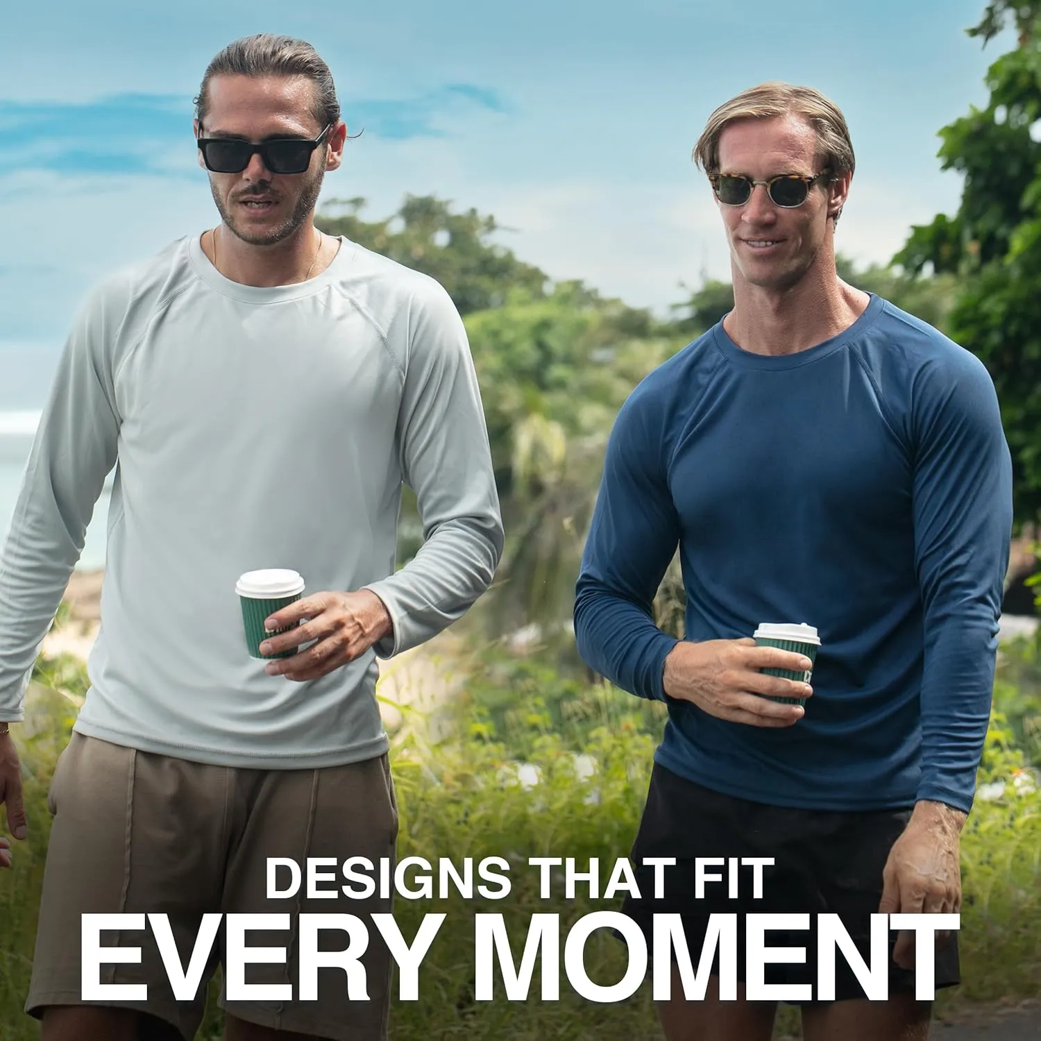 Kanu Surf Men's Rash Guard Long Sleeve Swim Shirts for Men SPF UPF 50 Sun Protection Fishing and Running Shirt