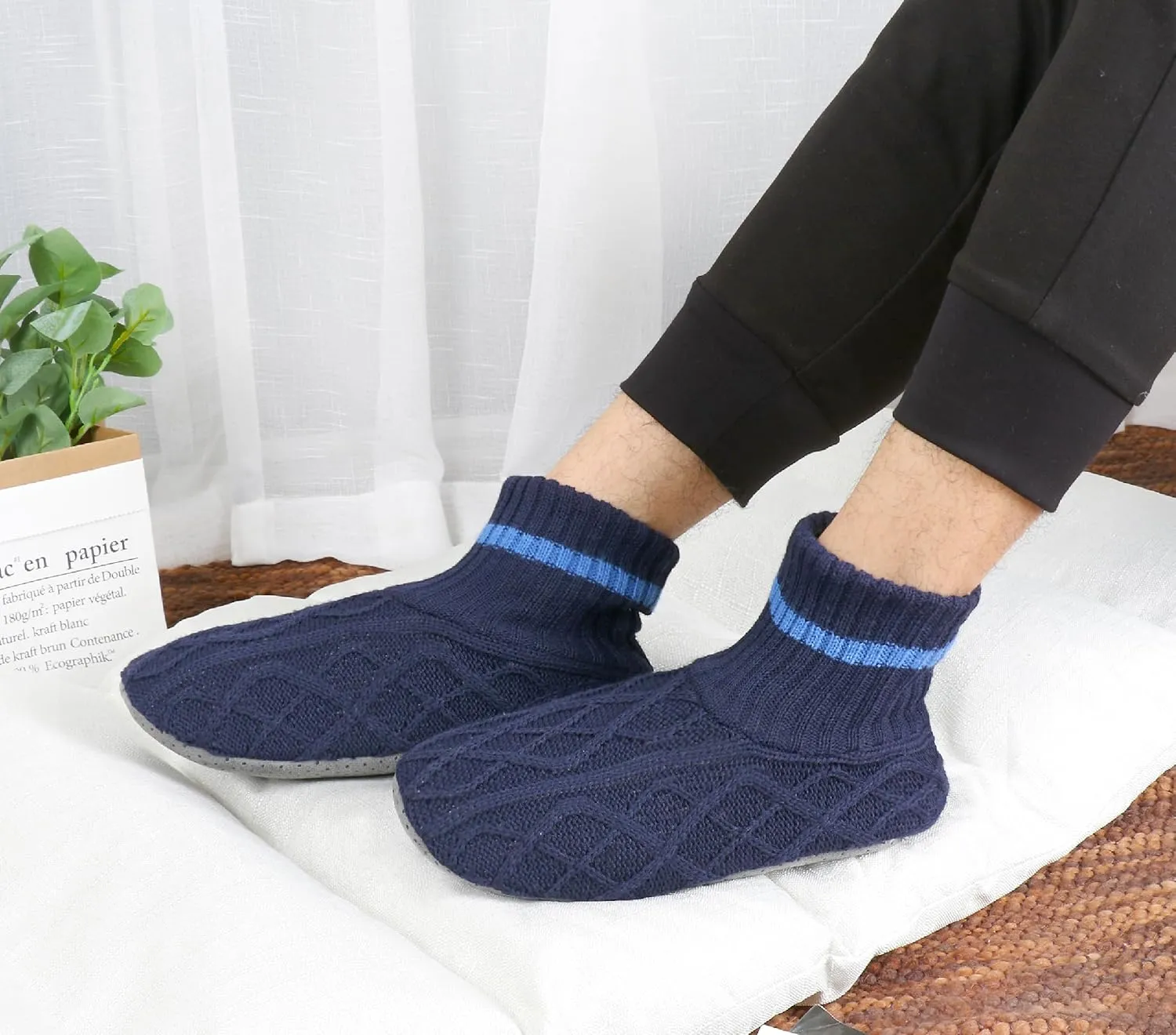Keyela Slipper Socks Soft Cozy Thick House Indoor Boot Sock Shoes with Anti-Skid Bottom Soles for Men's
