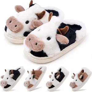 Kids Cow Animal Slippers, Toddler Boys Girls Cute Fuzzy Non-Slip House Slippers for Indoor and Outdoor