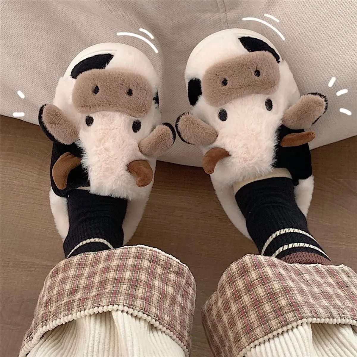Kids Cow Animal Slippers, Toddler Boys Girls Cute Fuzzy Non-Slip House Slippers for Indoor and Outdoor