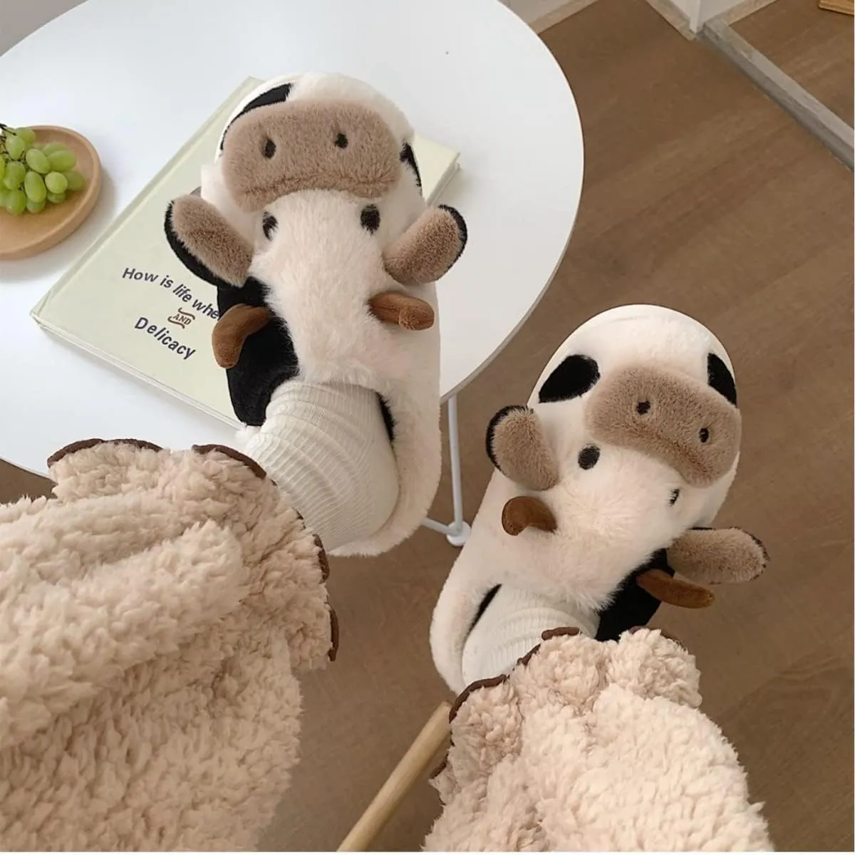 Kids Cow Animal Slippers, Toddler Boys Girls Cute Fuzzy Non-Slip House Slippers for Indoor and Outdoor