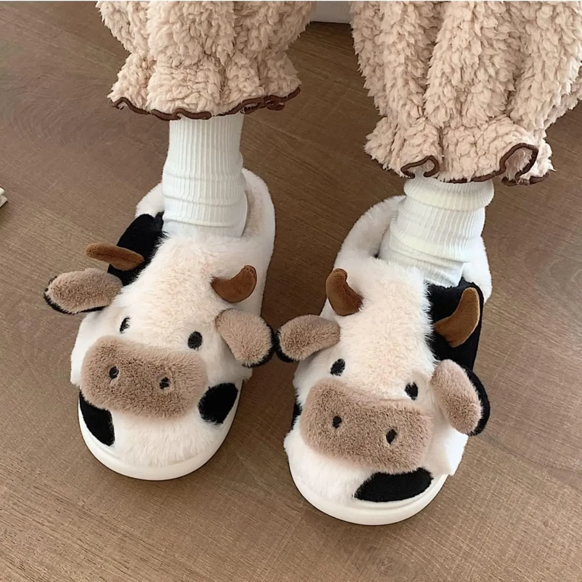 Kids Cow Animal Slippers, Toddler Boys Girls Cute Fuzzy Non-Slip House Slippers for Indoor and Outdoor