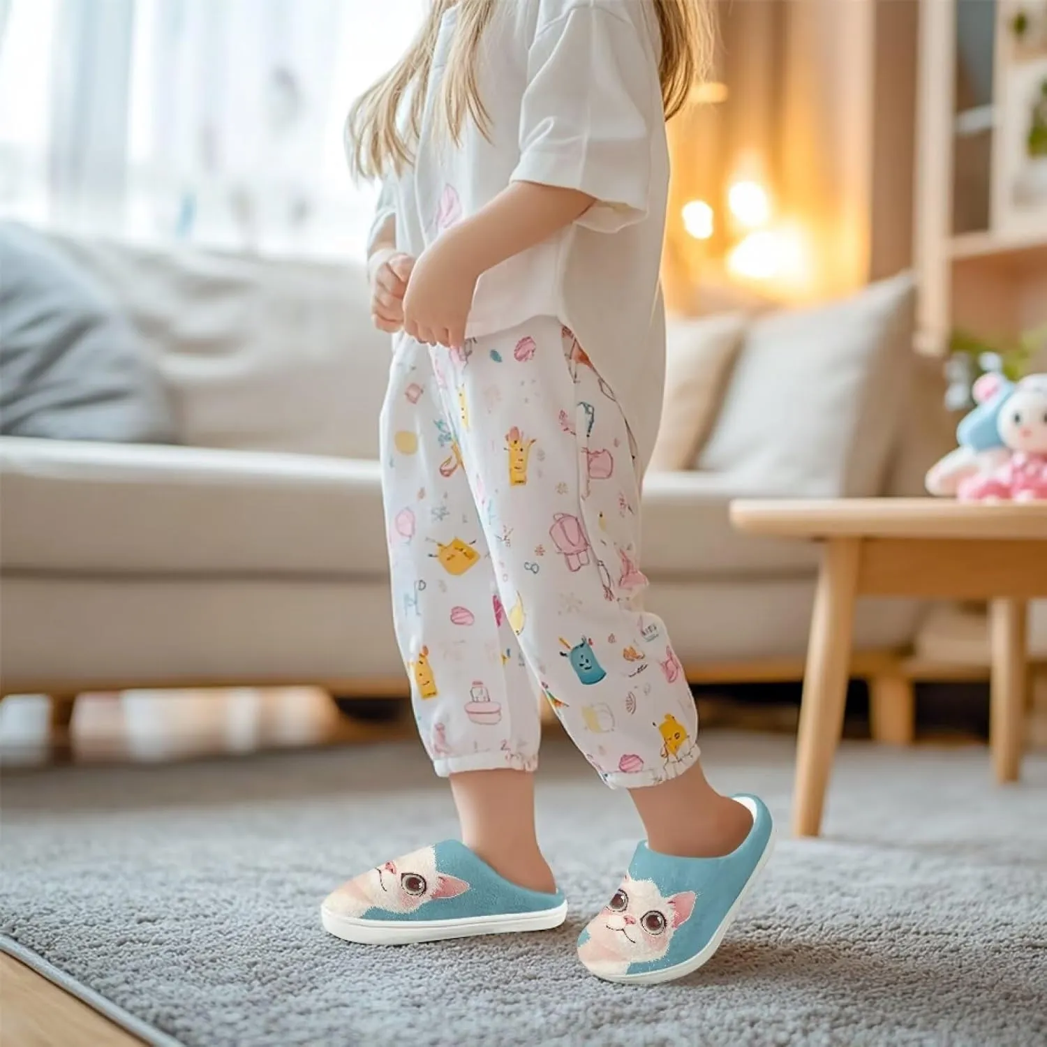 Kids Fluffy Slippers Girls Boys House Slippers Bedroom Non Slip Home Slippers Size 9-15
