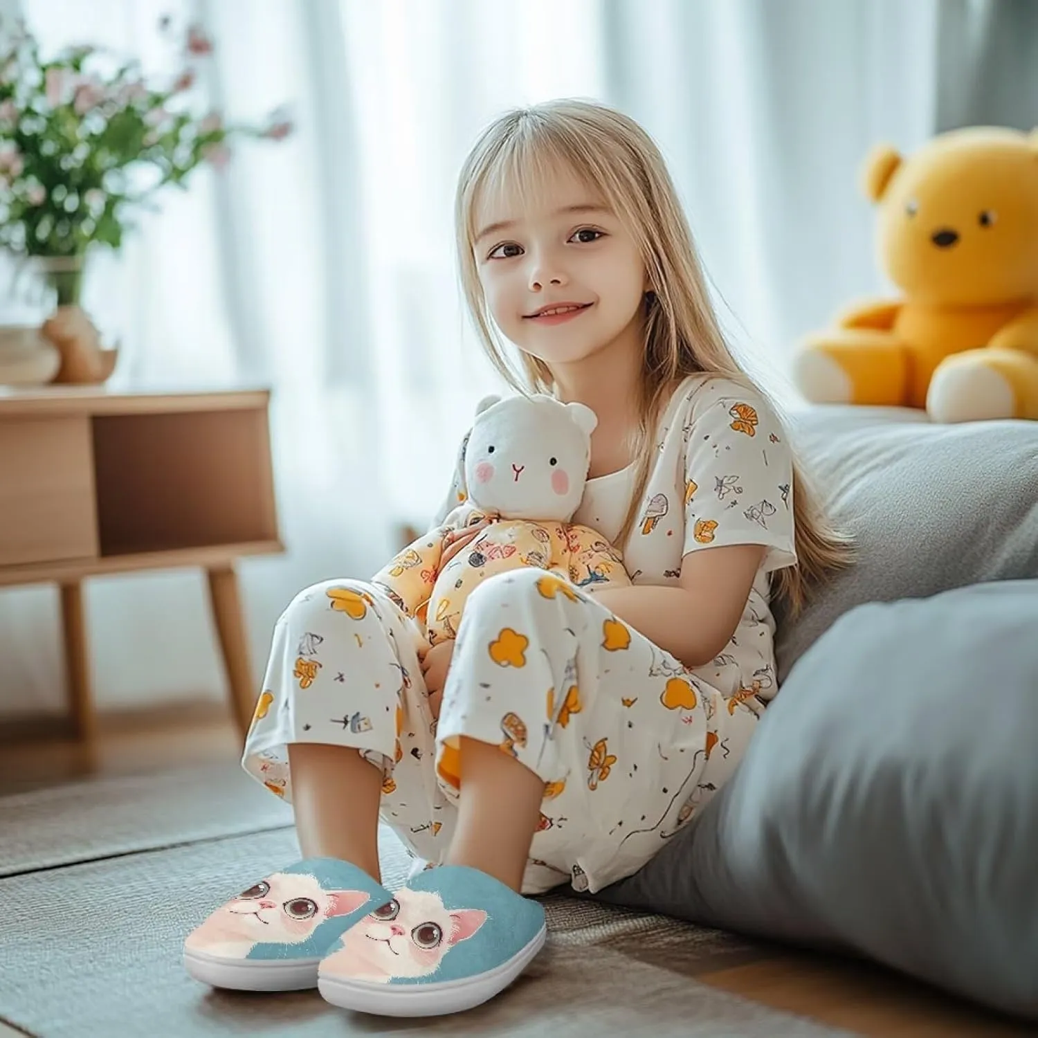 Kids Fluffy Slippers Girls Boys House Slippers Bedroom Non Slip Home Slippers Size 9-15