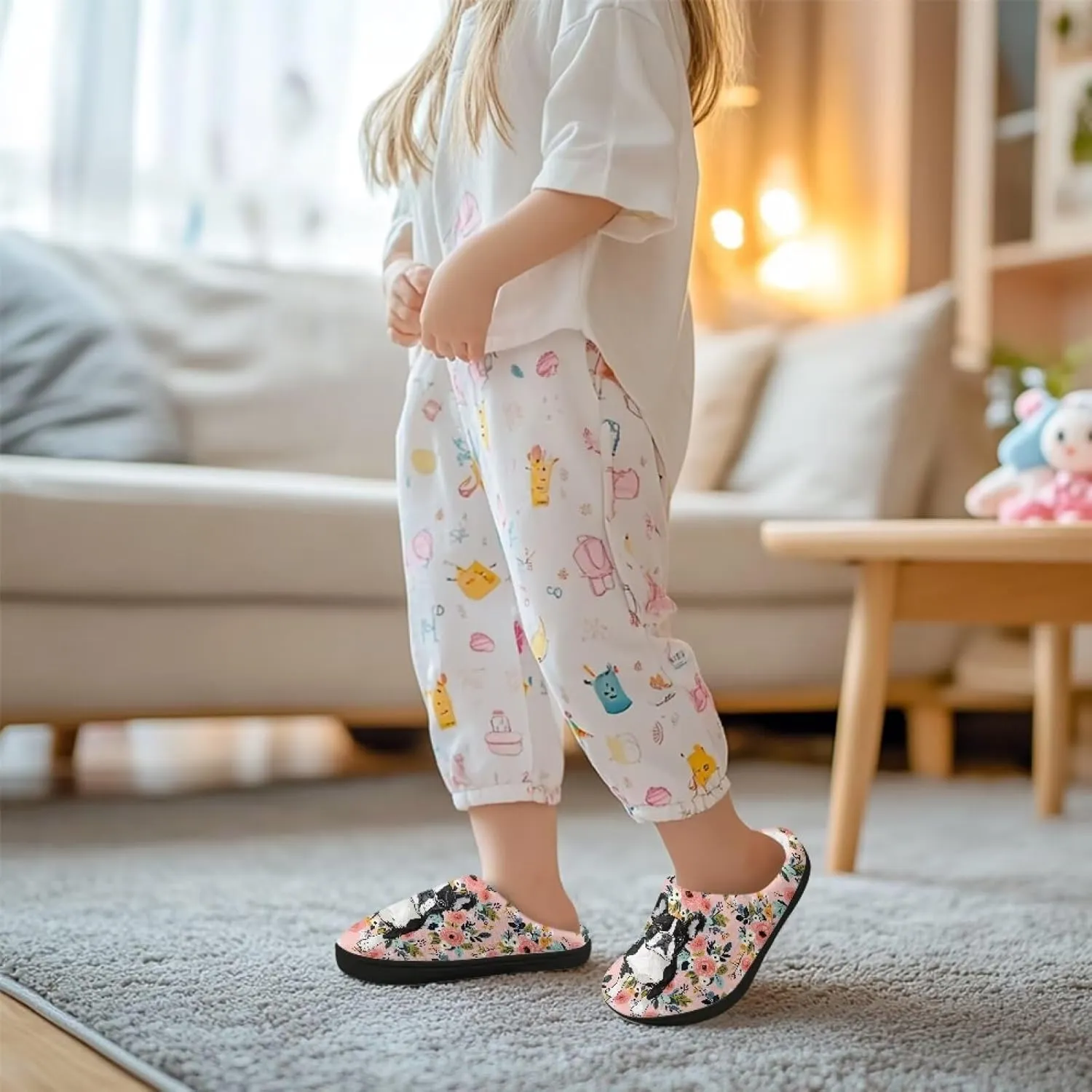 Kids House Slippers Pink, Warm Soft Slippers Home Slippers for Girls Non Slip, Comfy Cozy Slippers Indoor
