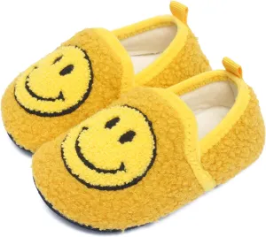 Kids Slippers Toddler Smile Face House Slippers Indoor Home Non-Slip Rubber Sole Shoes Warm Cozy Socks