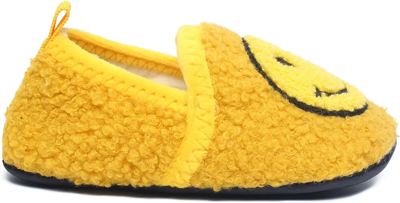 Kids Slippers Toddler Smile Face House Slippers Indoor Home Non-Slip Rubber Sole Shoes Warm Cozy Socks