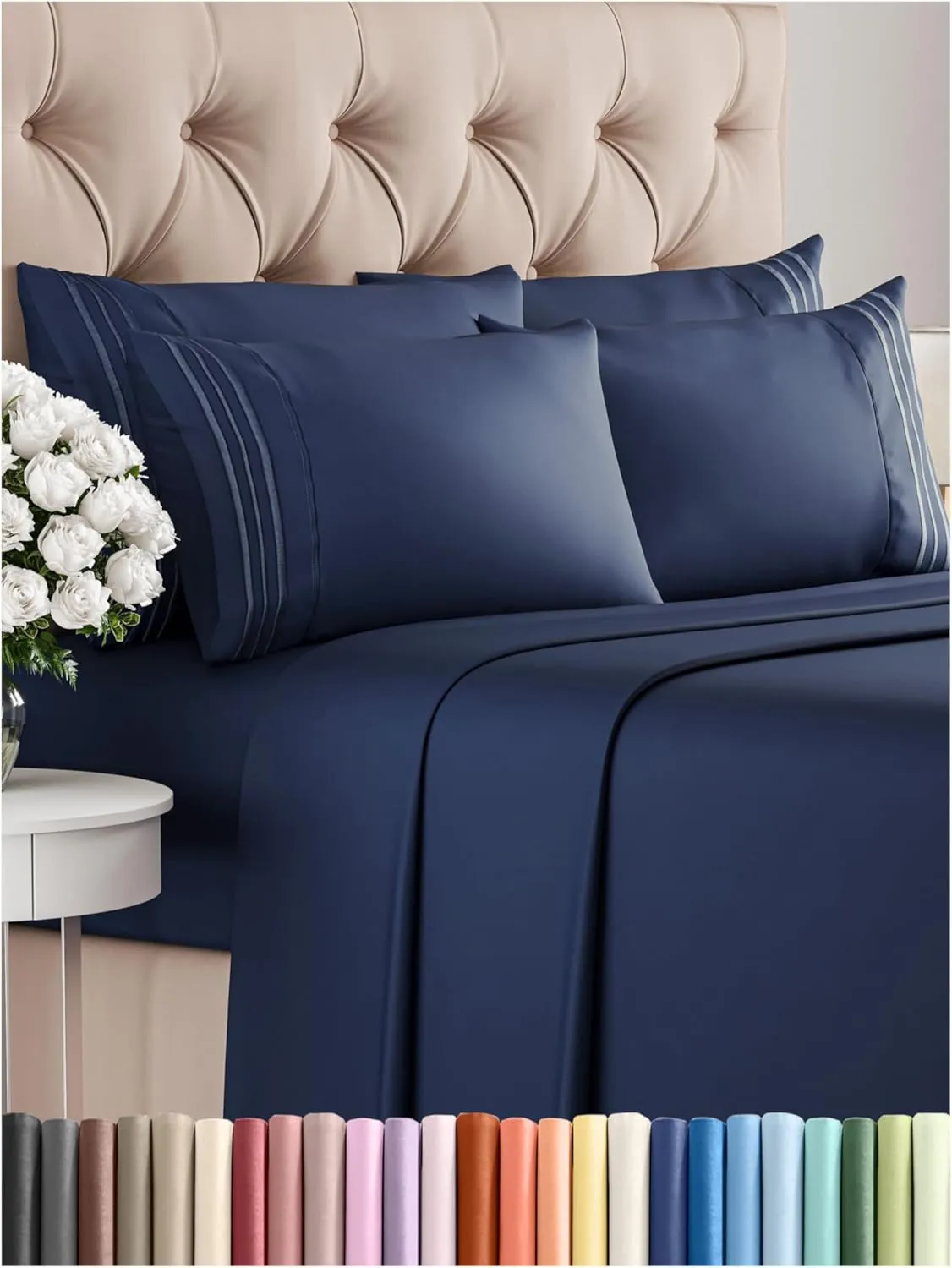 King 6 Piece Sheet Set - Comfy, Breathable & Cooling - Hotel Luxury Bedding for Women, Men, Kids & Teens - 1 Flat & 1 Fitted Sheet & 4 Pillowcases w/ Deep Pockets - Soft and Wrinkle Free - Navy Blue