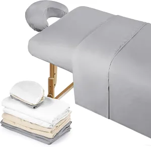 Kinlop 3 Sets Microfiber Massage Table Sheet Set 3 Colors 3 Piece Set Includes Massage Flat Sheet Fitted Sheet and Massage Face Rest Cover Stain Wrinkle-Resistant(Light Gray, Beige, White)