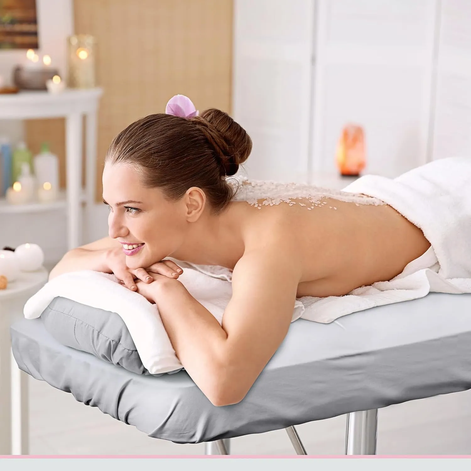 Kinlop 3 Sets Microfiber Massage Table Sheet Set 3 Colors 3 Piece Set Includes Massage Flat Sheet Fitted Sheet and Massage Face Rest Cover Stain Wrinkle-Resistant(Light Gray, Beige, White)