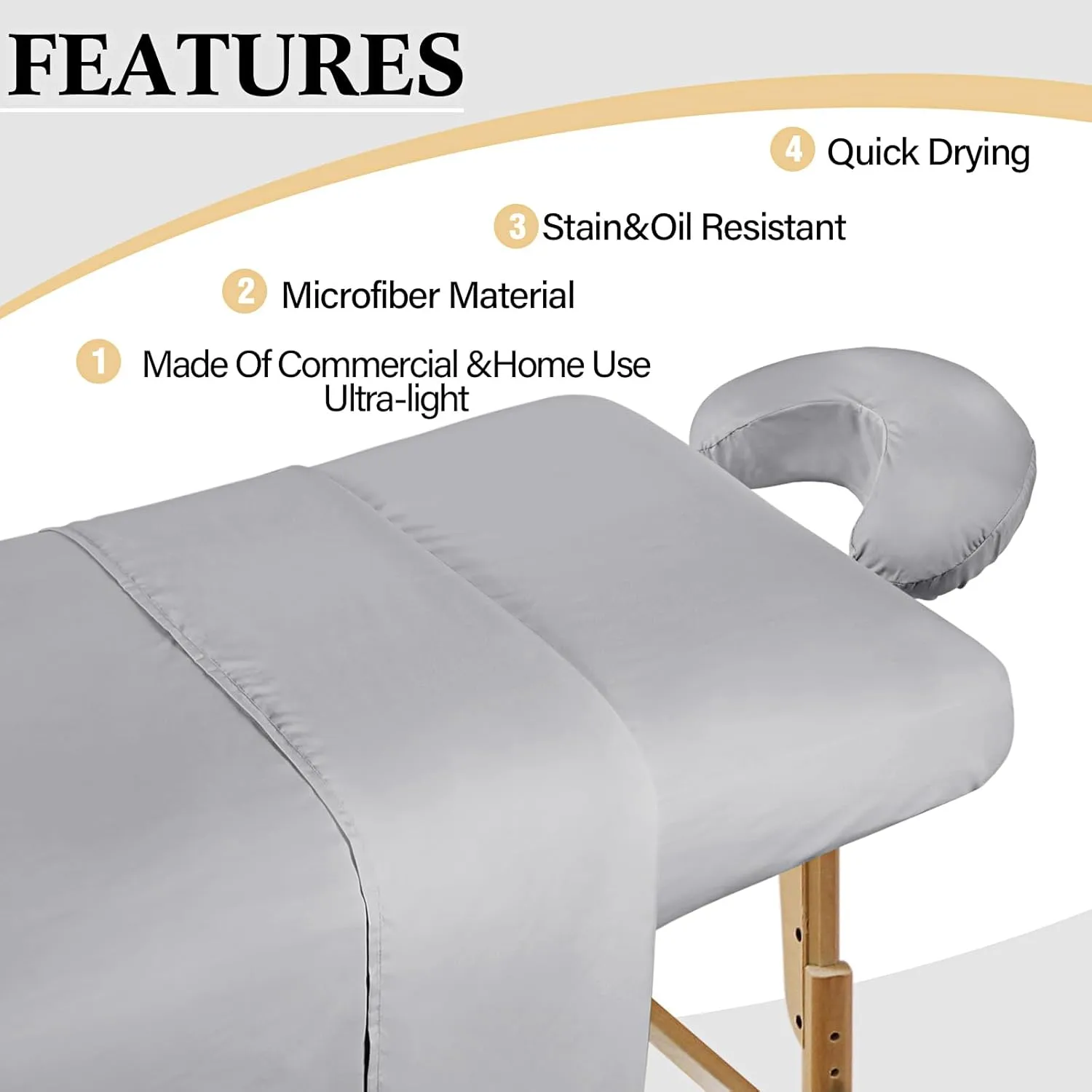 Kinlop 3 Sets Microfiber Massage Table Sheet Set 3 Colors 3 Piece Set Includes Massage Flat Sheet Fitted Sheet and Massage Face Rest Cover Stain Wrinkle-Resistant(Light Gray, Beige, White)