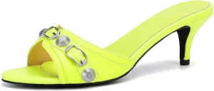 Kluolandi Women's Stiletto Heel Mules Sandals Studded Open Toe Slip On Kitten Heels Fashion Wedding Dress Slipper Slide