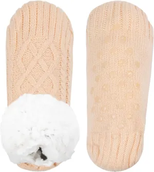 Koreshion Women Knitted Slipper Socks Cozy Sherpa Fuzzy Socks Non Slip Socks Winter Indoor Double Layer Bedroom Slipper Socks
