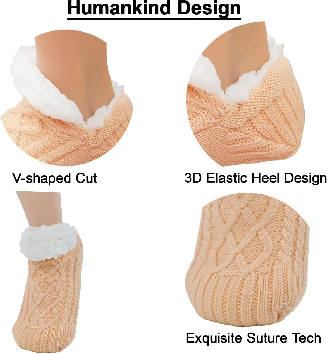 Koreshion Women Knitted Slipper Socks Cozy Sherpa Fuzzy Socks Non Slip Socks Winter Indoor Double Layer Bedroom Slipper Socks