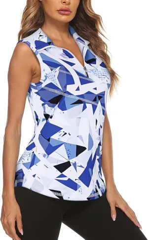 Koscacy Women's Sleeveless Golf Tennis Polo Shirts Zip Up Dry Fit Workout Tank Tops Athletic Shirt