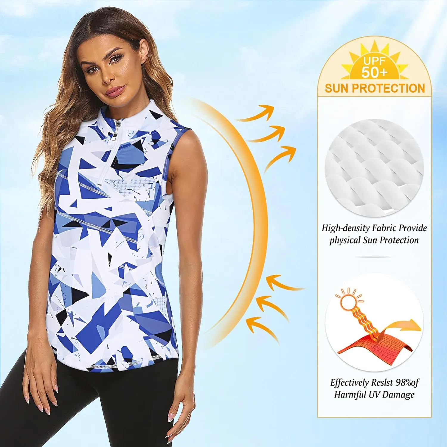 Koscacy Women's Sleeveless Golf Tennis Polo Shirts Zip Up Dry Fit Workout Tank Tops Athletic Shirt