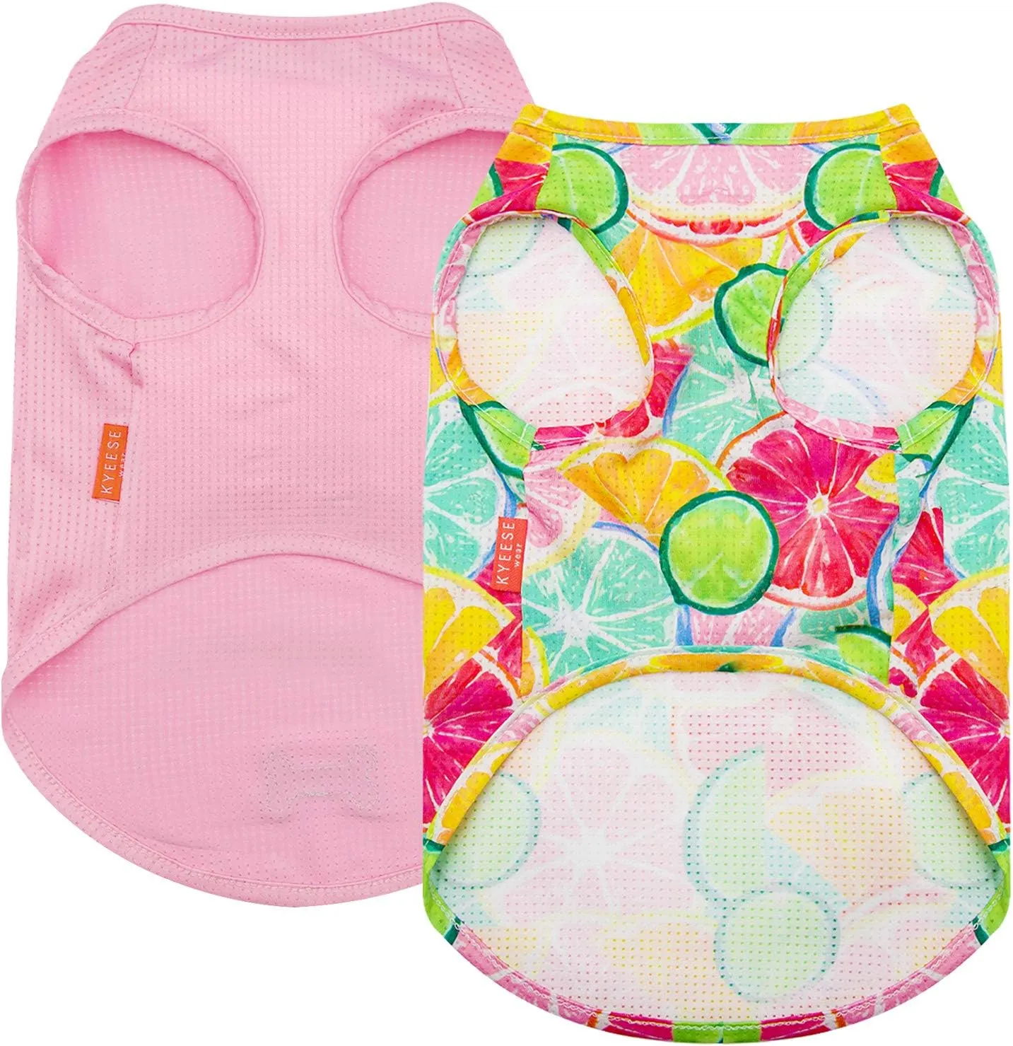 KYEESE 2 Pack Dogs Shirts Quick Dry Lightweight Dog T-Shirts with Reflective Label Tank Top Sleeveless Dog Vest for Small Dogs UV Protection Lemon Pattern Great for Summer,Large,Lemon Pink