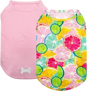 KYEESE 2 Pack Dogs Shirts Quick Dry Lightweight Dog T-Shirts with Reflective Label Tank Top Sleeveless Dog Vest for Small Dogs UV Protection Lemon Pattern Great for Summer,Large,Lemon Pink