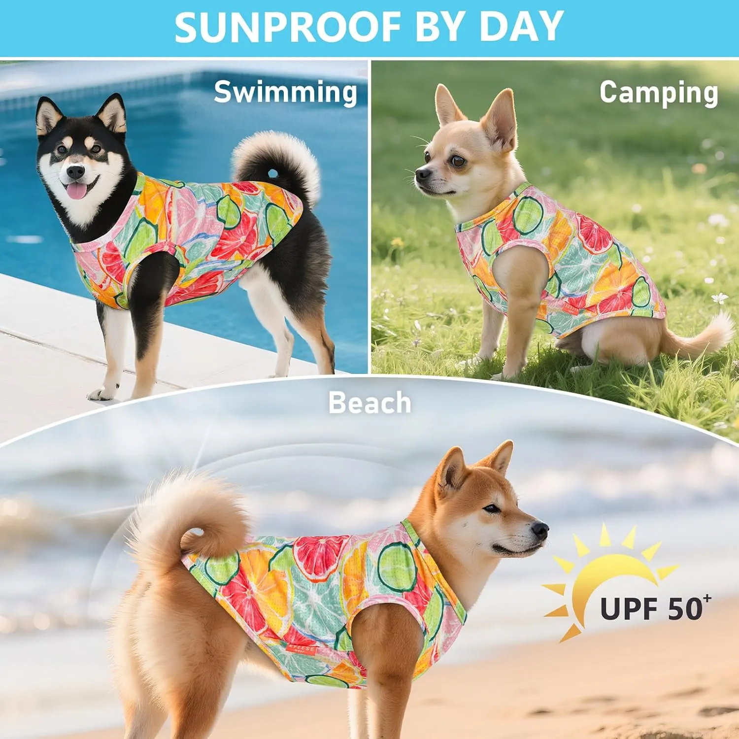 KYEESE 2 Pack Dogs Shirts Quick Dry Lightweight Dog T-Shirts with Reflective Label Tank Top Sleeveless Dog Vest for Small Dogs UV Protection Lemon Pattern Great for Summer,Large,Lemon Pink