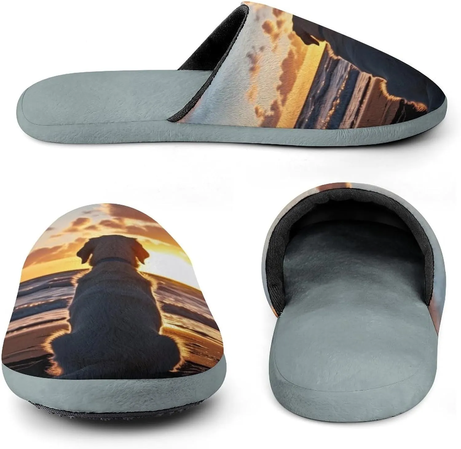 Labrador Retriever Watching Sunset Men's Slipper Non Slip Comfortable Winter Warm Home House Shoes Indoor Slippers