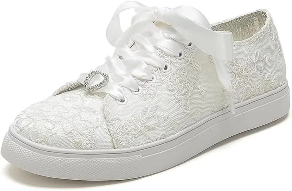 Lace Wedding Sneakers for Bride Comfortable Bridal Tennis Shoes Flat Wedding Shoes