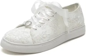 Lace Wedding Sneakers for Bride Comfortable Bridal Tennis Shoes Flat Wedding Shoes