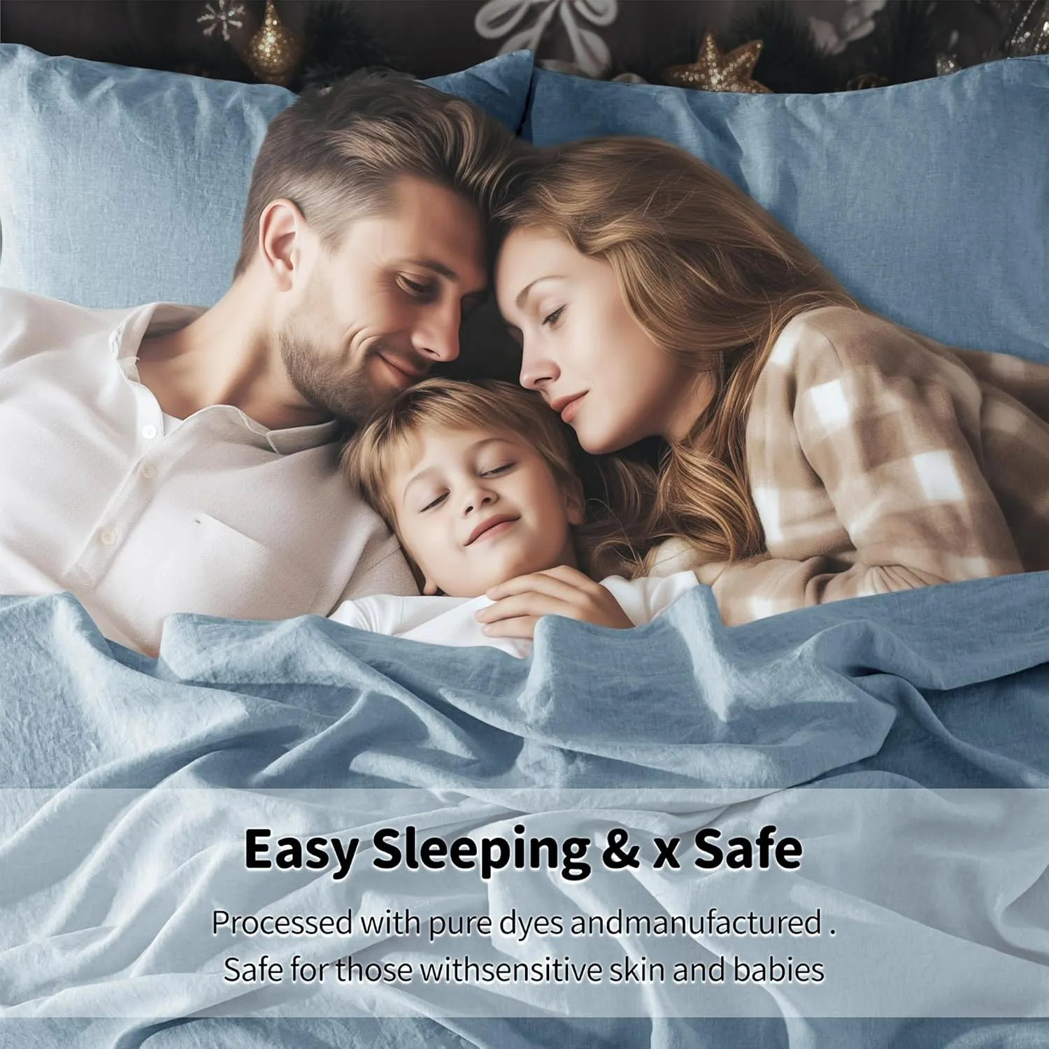 LBR02M 100% Linen Sheet Set Queen Size,Bed Sheets 4 Piece Sets,Solid Color Natural Flax Bed Sheets Soft Breathable Bedding,16" Deep Pocket,All Season (Queen, Dusty Blue)