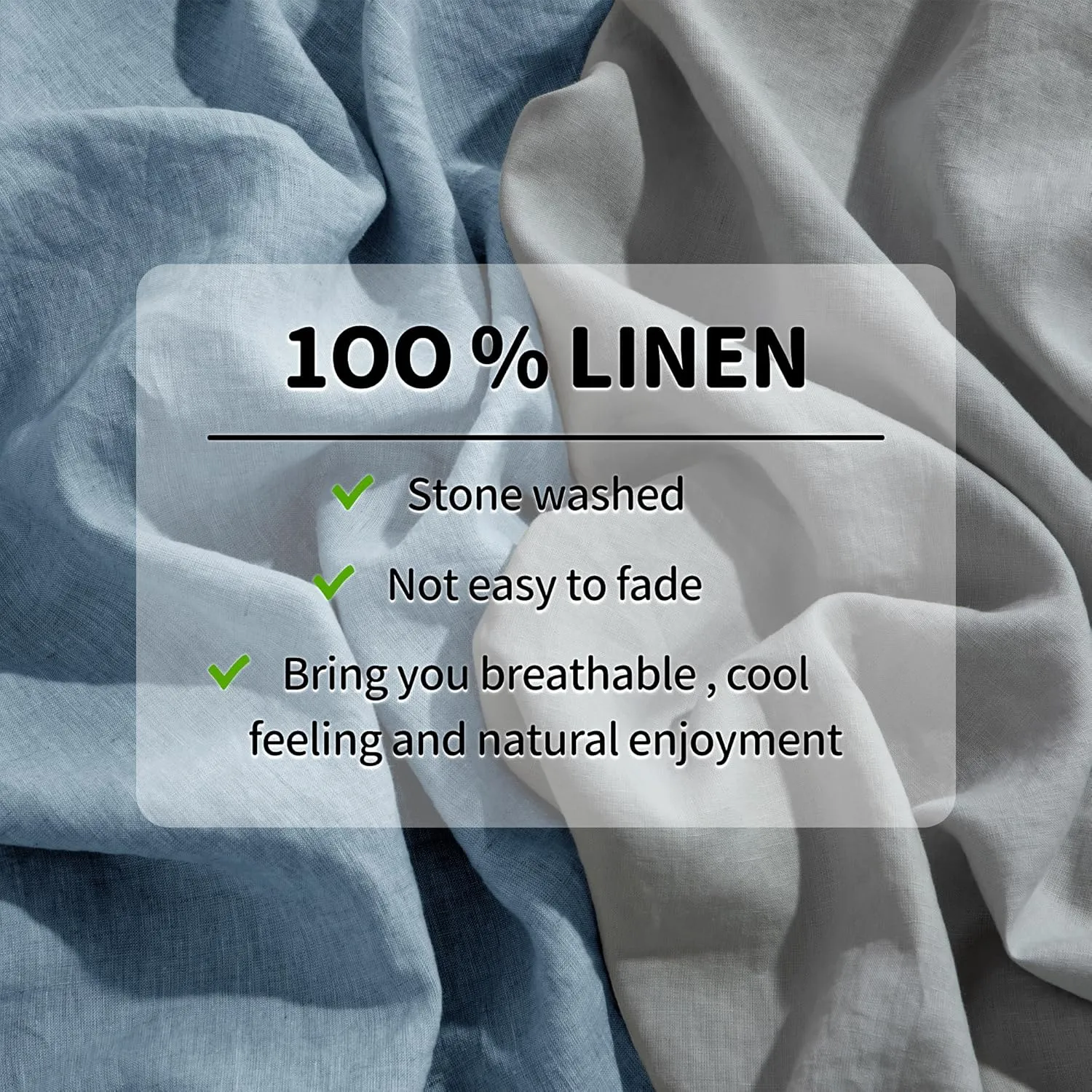 LBR02M 100% Linen Sheet Set Queen Size,Bed Sheets 4 Piece Sets,Solid Color Natural Flax Bed Sheets Soft Breathable Bedding,16" Deep Pocket,All Season (Queen, Dusty Blue)