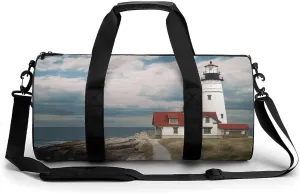 Lighthouse Backdrop Cylindrical Gym Bag Travel Duffel Bag with Dry Wet Separated Pocket for Men And Women Overnight Bag Weekender Bag Training Handbag Yoga Bag