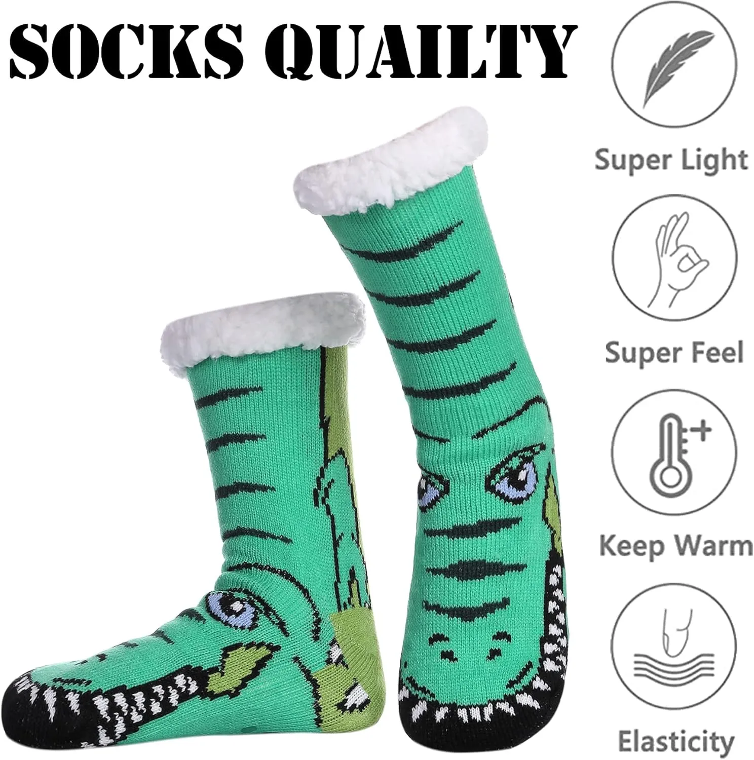 LINEMIN Mens Warm Slipper Socks Soft Cozy Fuzzy Fleece-Lined Winter Non Slip Indoor Christmas Socks
