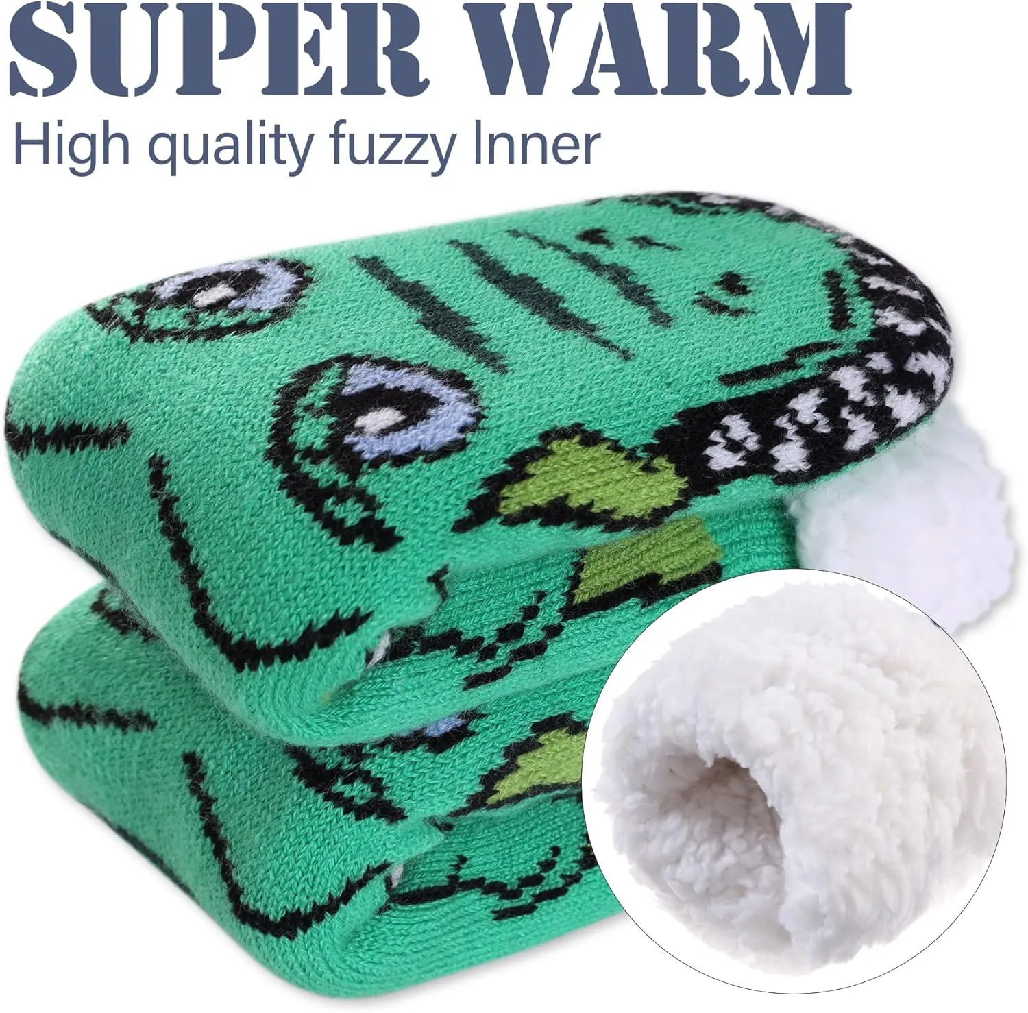 LINEMIN Mens Warm Slipper Socks Soft Cozy Fuzzy Fleece-Lined Winter Non Slip Indoor Christmas Socks