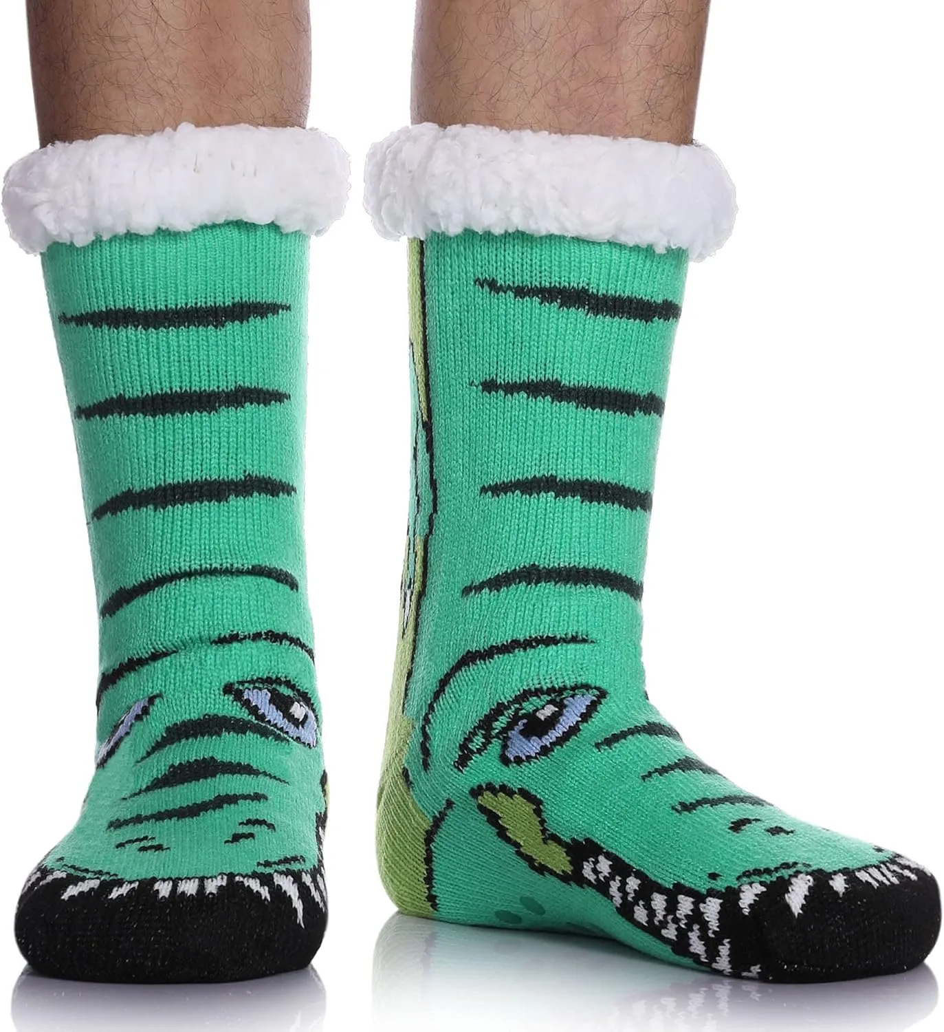 LINEMIN Mens Warm Slipper Socks Soft Cozy Fuzzy Fleece-Lined Winter Non Slip Indoor Christmas Socks
