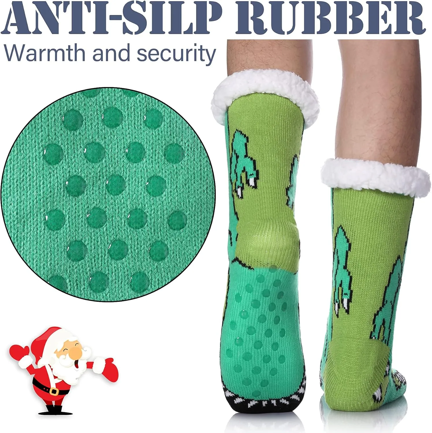 LINEMIN Mens Warm Slipper Socks Soft Cozy Fuzzy Fleece-Lined Winter Non Slip Indoor Christmas Socks