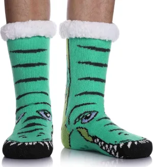 LINEMIN Mens Warm Slipper Socks Soft Cozy Fuzzy Fleece-Lined Winter Non Slip Indoor Christmas Socks