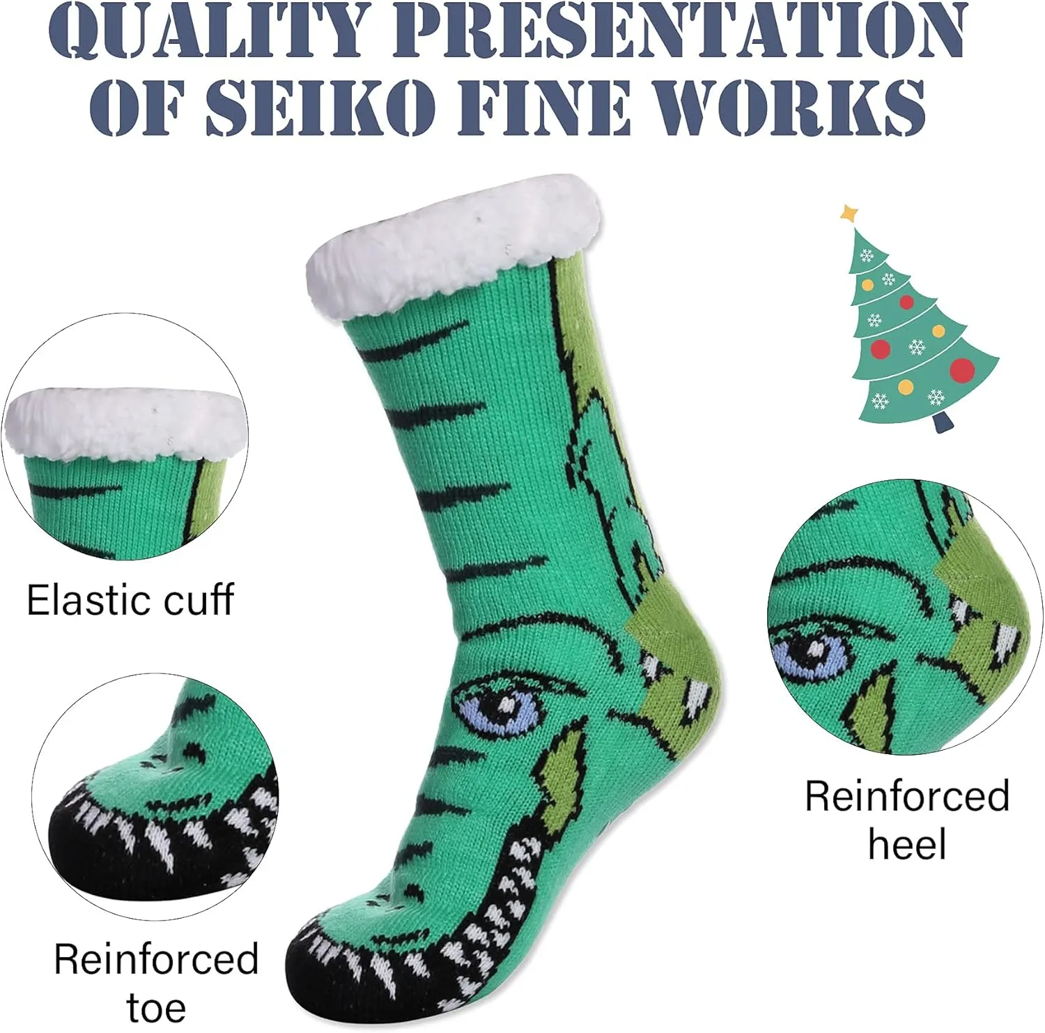 LINEMIN Mens Warm Slipper Socks Soft Cozy Fuzzy Fleece-Lined Winter Non Slip Indoor Christmas Socks