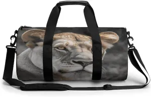 Lioness with Blue Green Eyes Cylindrical Gym Bag Travel Duffel Bag with Dry Wet Separated Pocket for Men And Women Overnight Bag Weekender Bag Training Handbag Yoga Bag