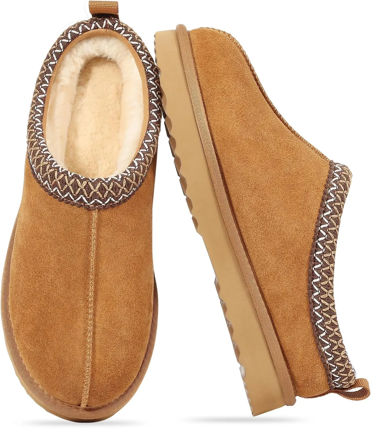 Litfun Women's Fuzzy House Slippers Genuine Suede Fluffy Winter Slipper Cozy Furry Warm Shoes Indoor/Outdoor