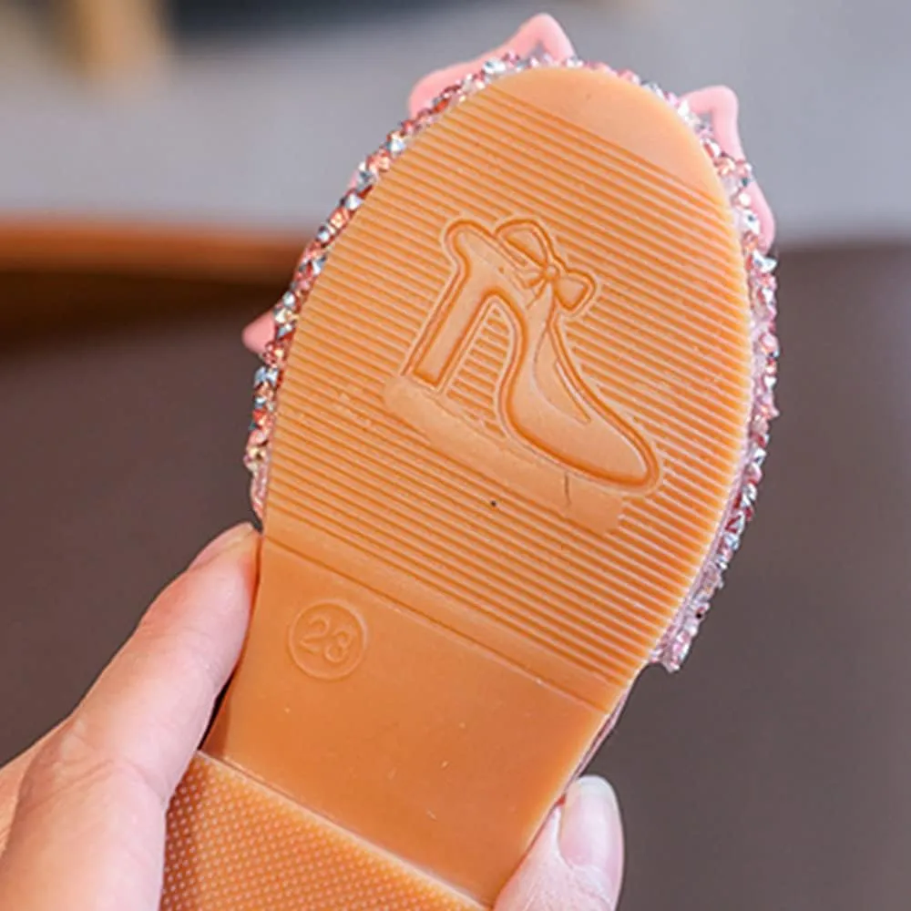 Little Girls Dress Shoes Mary Jane Bow Flower Wedding Party Bridesmaids Shoe Glitter Sequins Rhinestone Princess Ballet Flats
