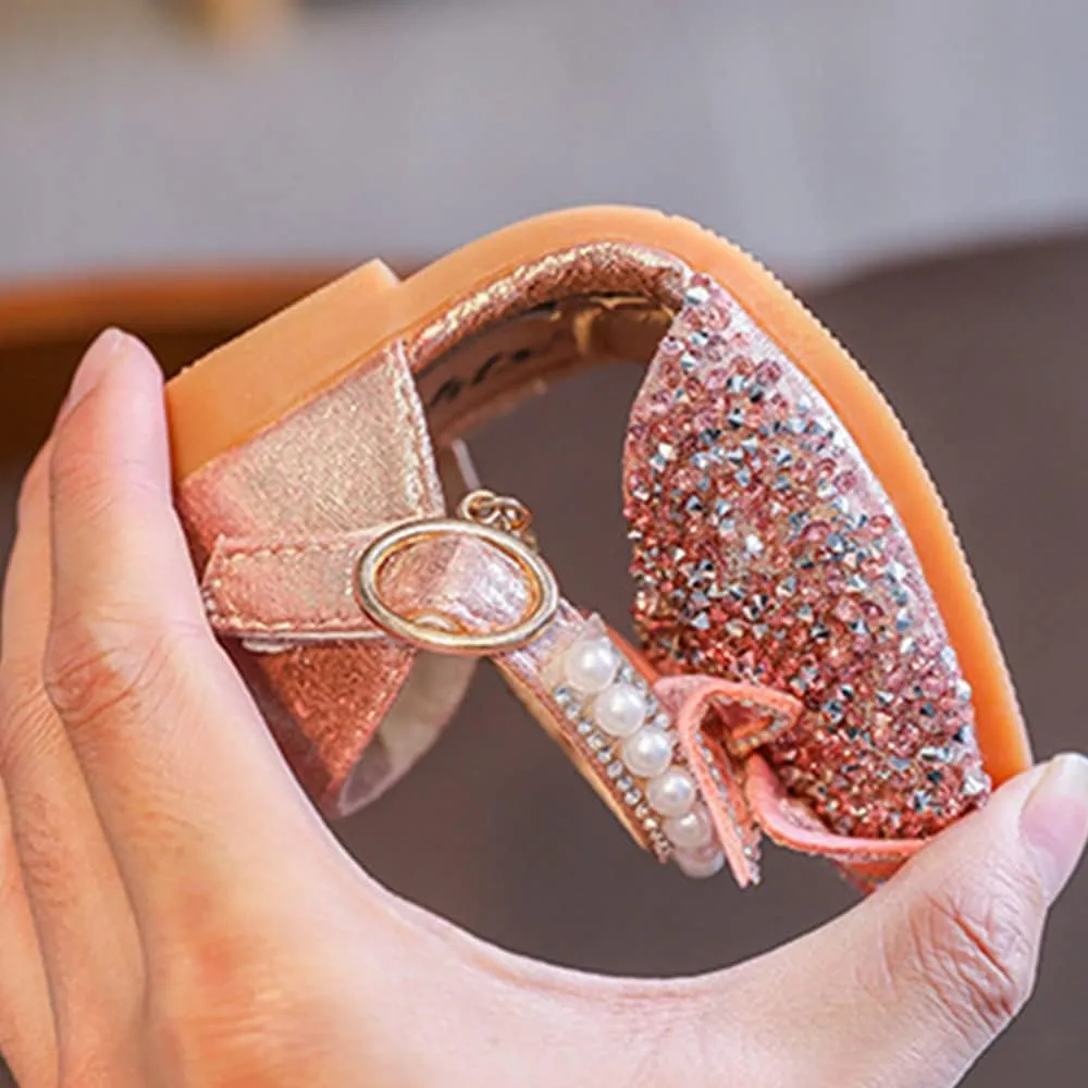 Little Girls Dress Shoes Mary Jane Bow Flower Wedding Party Bridesmaids Shoe Glitter Sequins Rhinestone Princess Ballet Flats