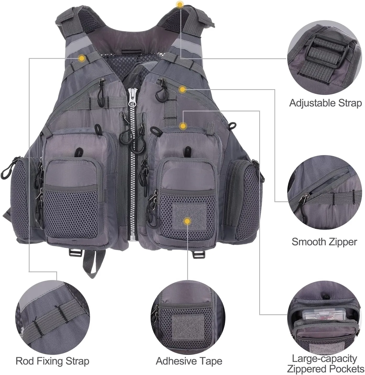 Lixada Fly Fishing Vest Fishing Jacket Breathable Polyester Mesh Design Fishing Vest