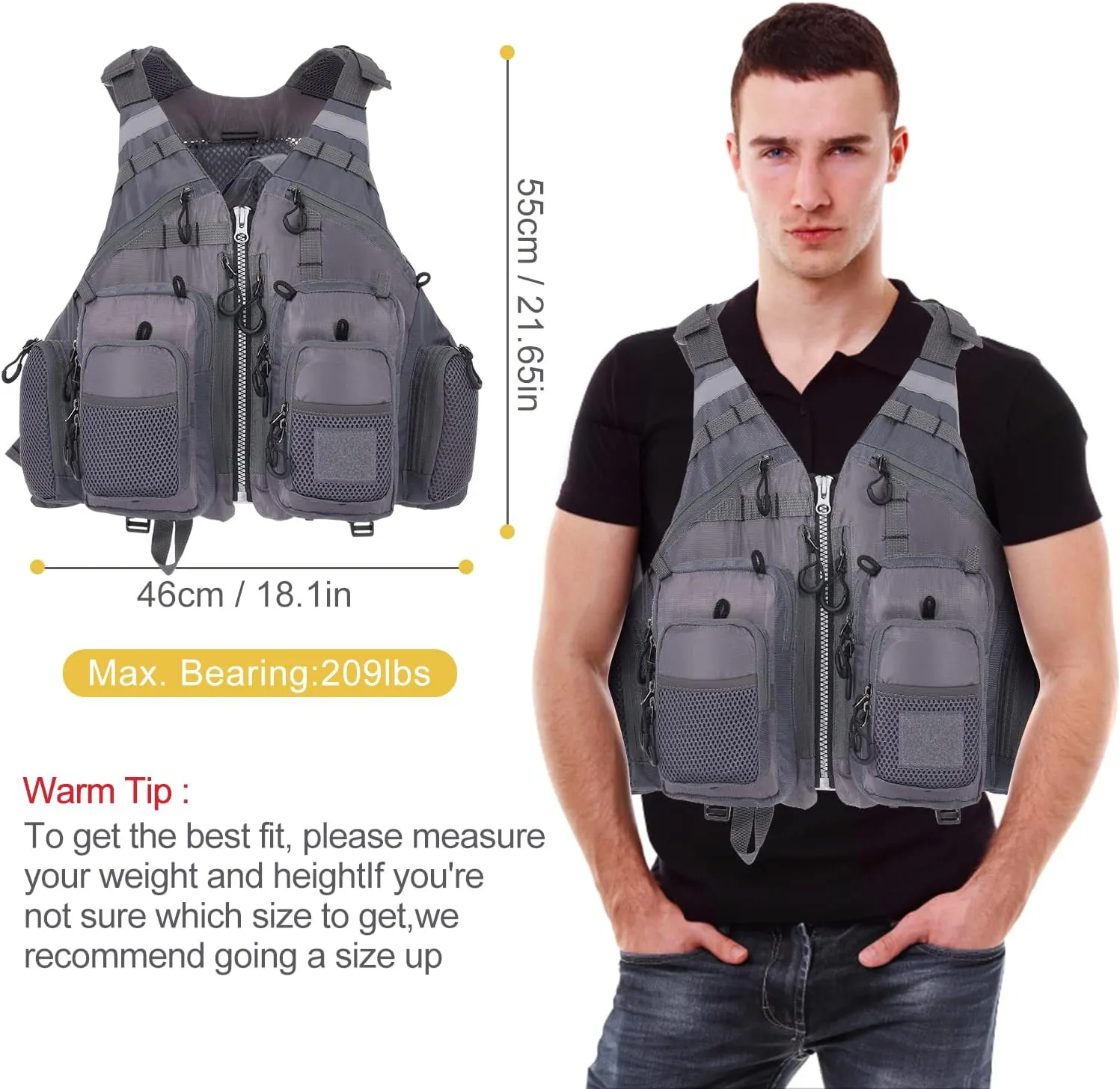 Lixada Fly Fishing Vest Fishing Jacket Breathable Polyester Mesh Design Fishing Vest