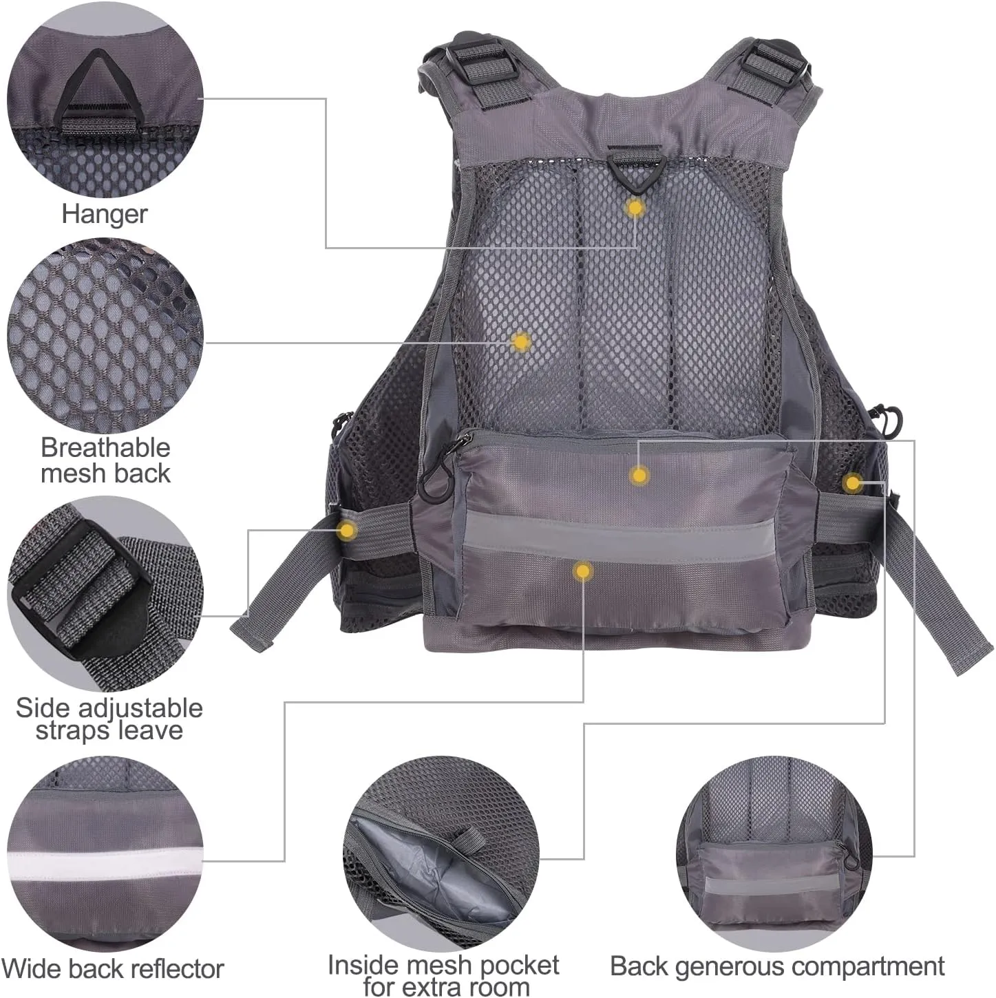 Lixada Fly Fishing Vest Fishing Jacket Breathable Polyester Mesh Design Fishing Vest