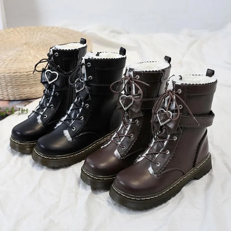 Love Heart Bow Strap Inner Fleece Martin Boots