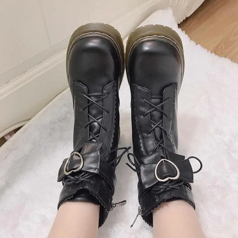 Love Heart Bow Strap Inner Fleece Martin Boots