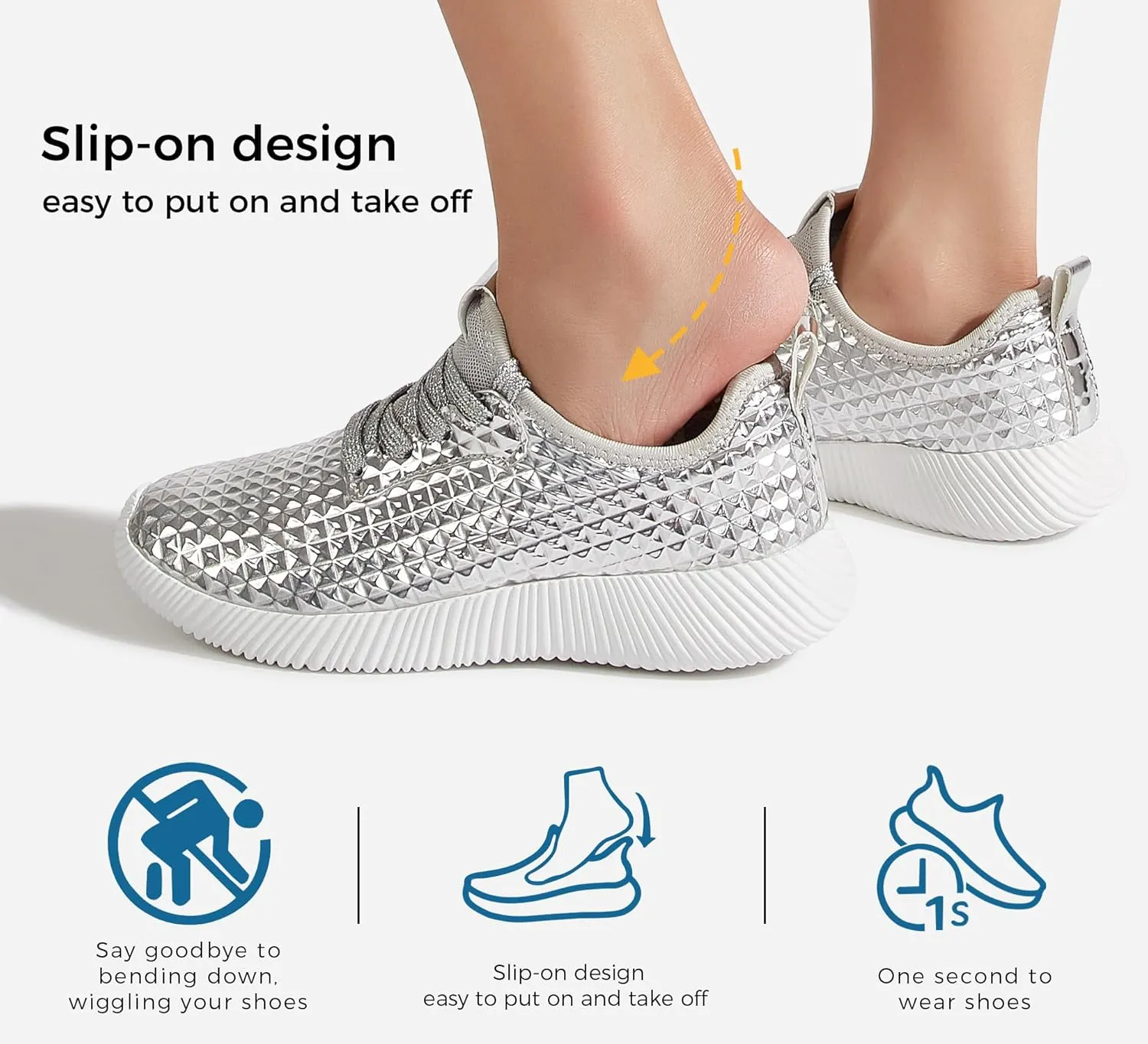LUCKY STEP Women's Metallic Fashion Sneaker Leatherette Studded Jogger Lightweight Casual Walking Shoes