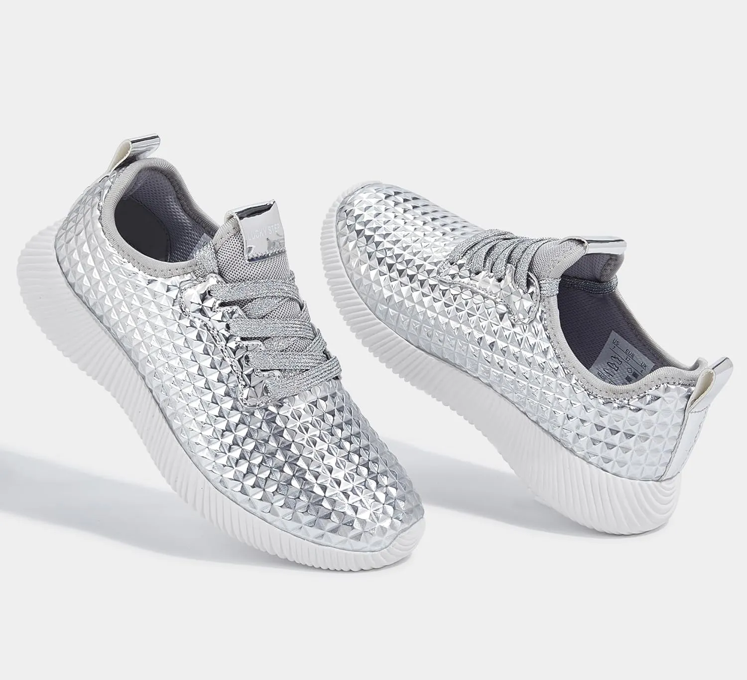 LUCKY STEP Women's Metallic Fashion Sneaker Leatherette Studded Jogger Lightweight Casual Walking Shoes