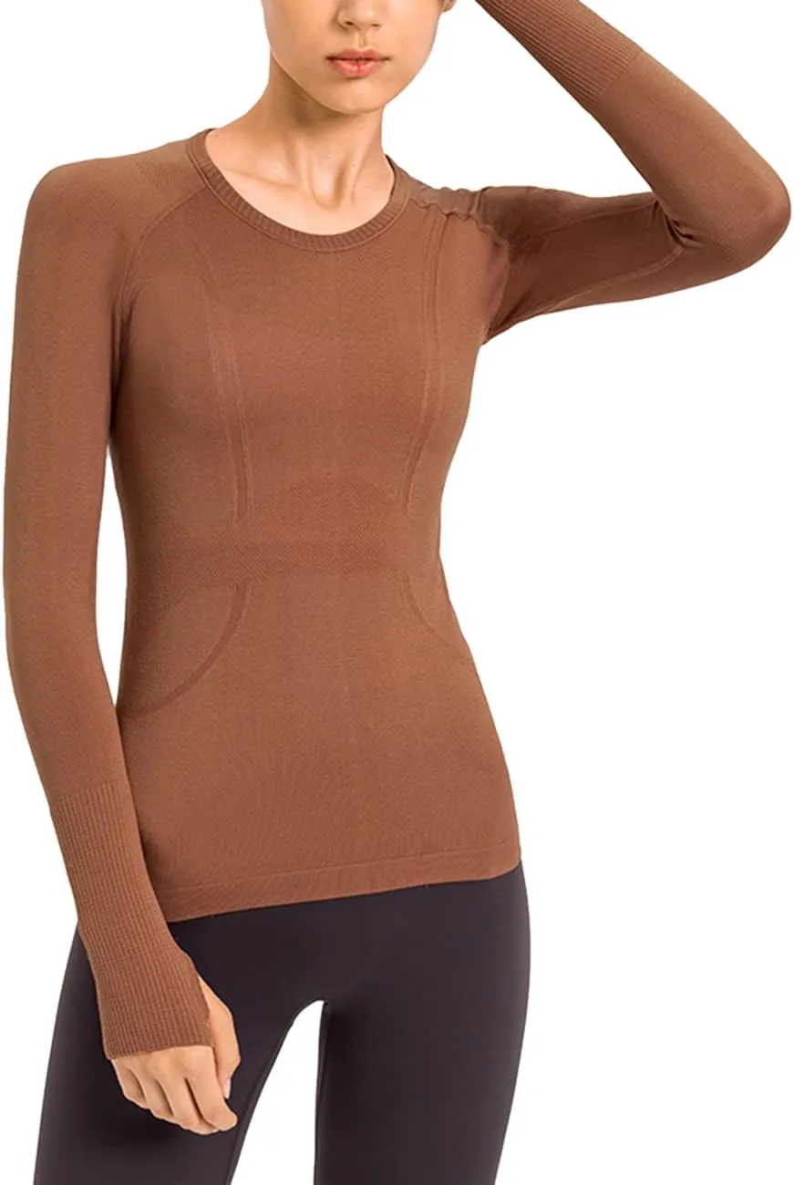 LUYAA Women's Workout Tops Long Sleeve Shirts Yoga Sports Breathable Gym Athletic Top Slim Fit