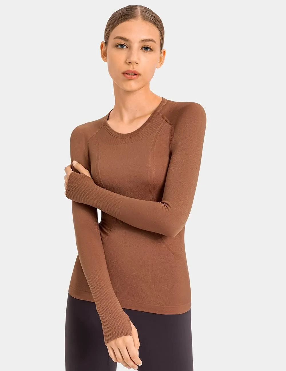 LUYAA Women's Workout Tops Long Sleeve Shirts Yoga Sports Breathable Gym Athletic Top Slim Fit