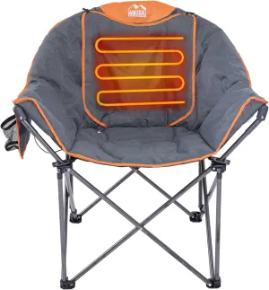 M8TRX Heated Camping and Club Chair, Outdoor Portable Folding Chair, Supports 350 LBS, USB Charging Port, Orange and Grey
