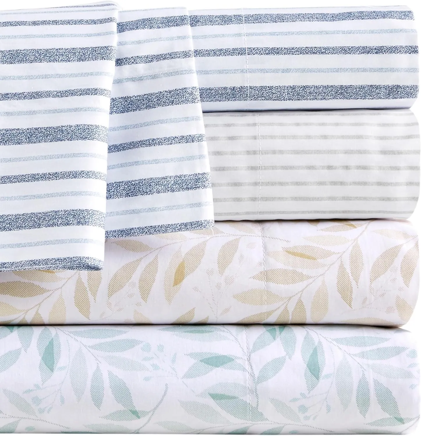 Madison Park Essentials 100% Cotton Sheets, Breathable&Soft Cotton Bed Sheets, Printed Design, Elastic Pocket Cotton Sheet Set Fits Up to 14" Mattress, All Season, Full Tan Leaves 4 Piece